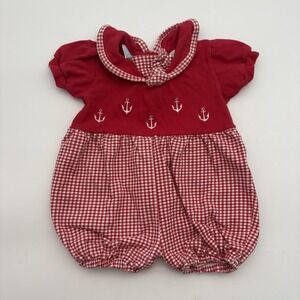 Vintage McBaby Bubble Romper Girls 24M Red Gingham Nautical Anchor McDonalds 90s